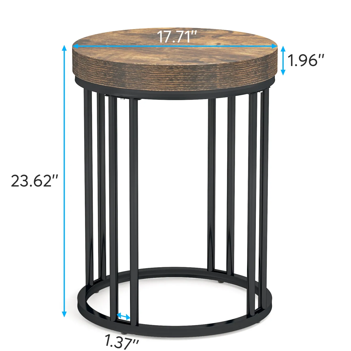 Round End Table, Small Accent Side Table with Metal Frame