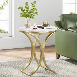Round End Table Sofa Side Table Small Coffee Table with Metal Frame