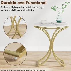 Round End Table Sofa Side Table Small Coffee Table with Metal Frame