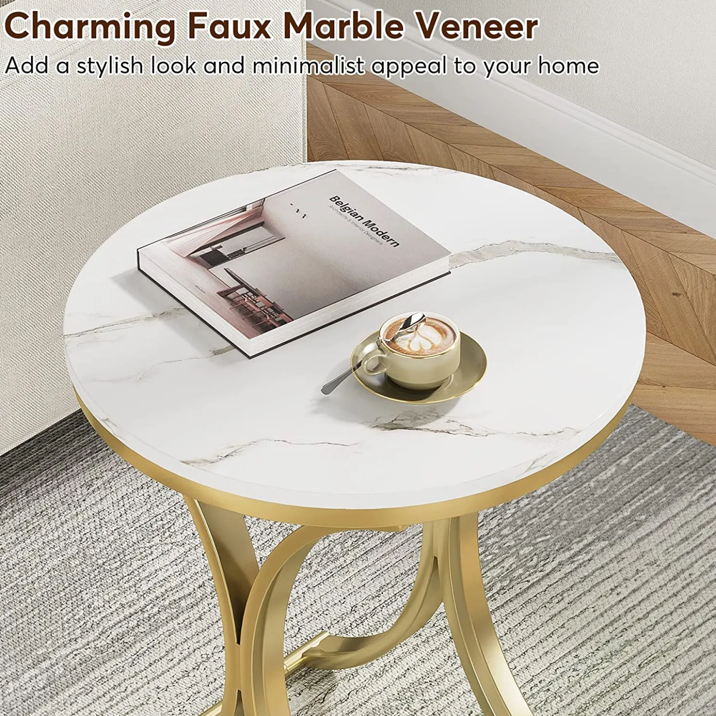 Round End Table Sofa Side Table Small Coffee Table with Metal Frame