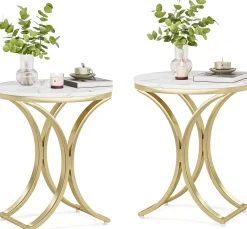 Round End Table Sofa Side Table Small Coffee Table with Metal Frame