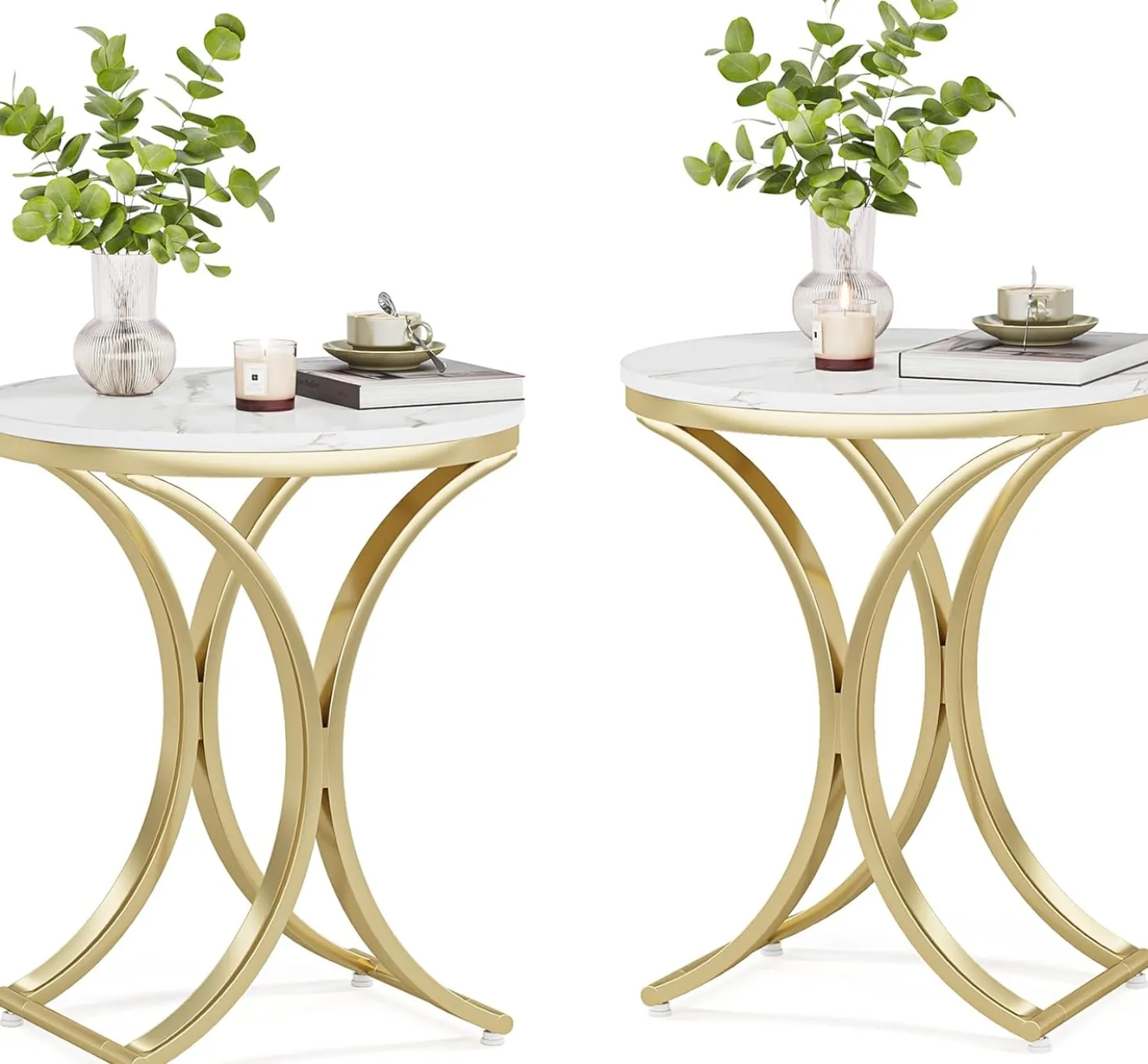 Round End Table Sofa Side Table Small Coffee Table with Metal Frame