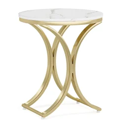 Round End Table Sofa Side Table Small Coffee Table with Metal Frame
