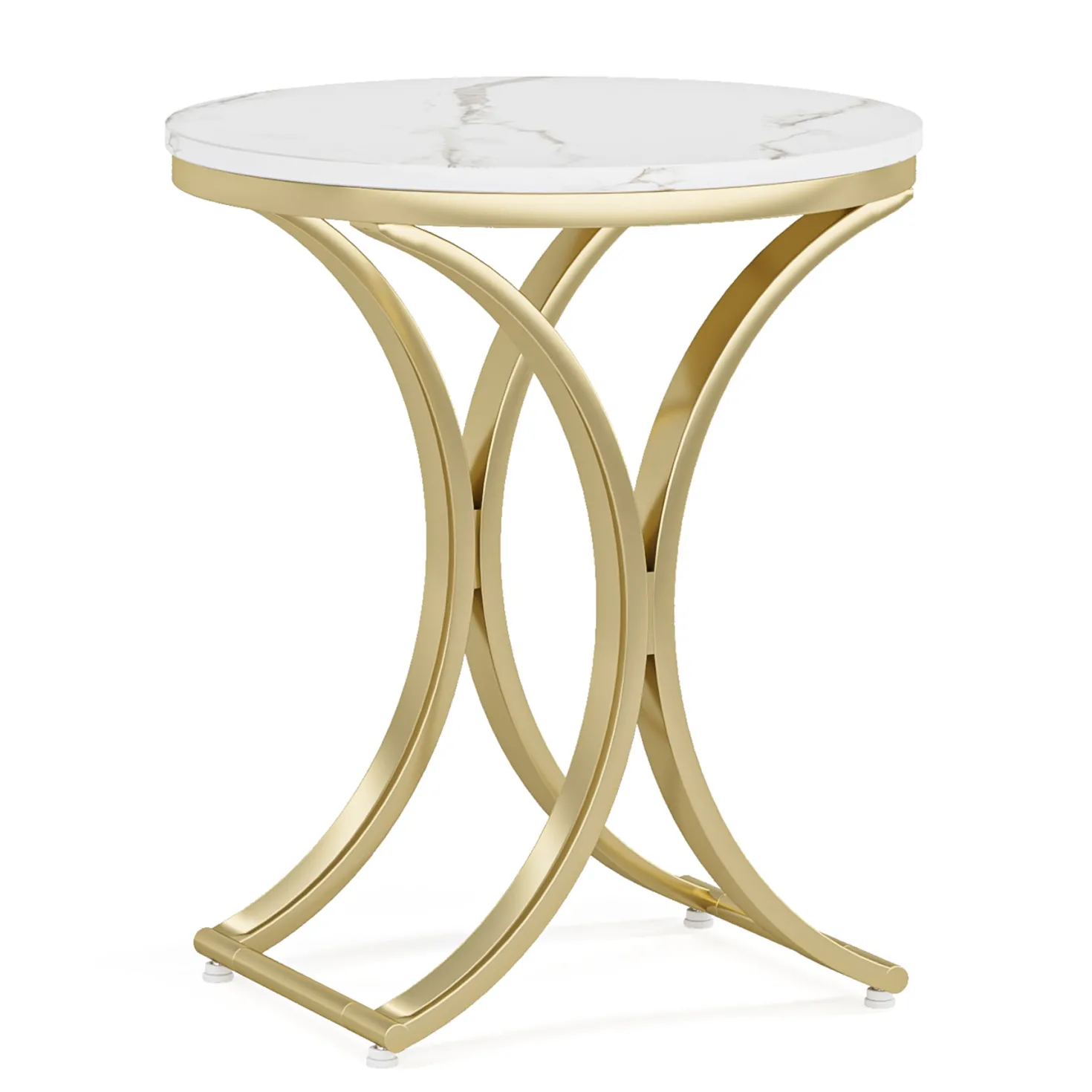 Round End Table Sofa Side Table Small Coffee Table with Metal Frame