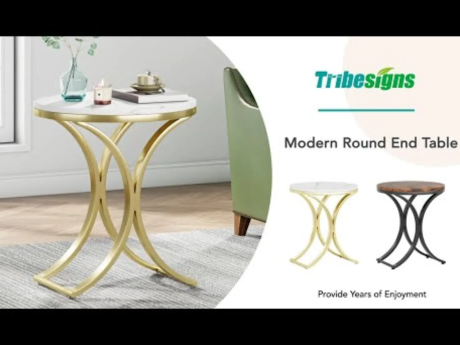 Round End Table Sofa Side Table Small Coffee Table with Metal Frame