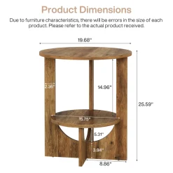 Round End Table, 2-Tier Side Table Nightstand with Storage