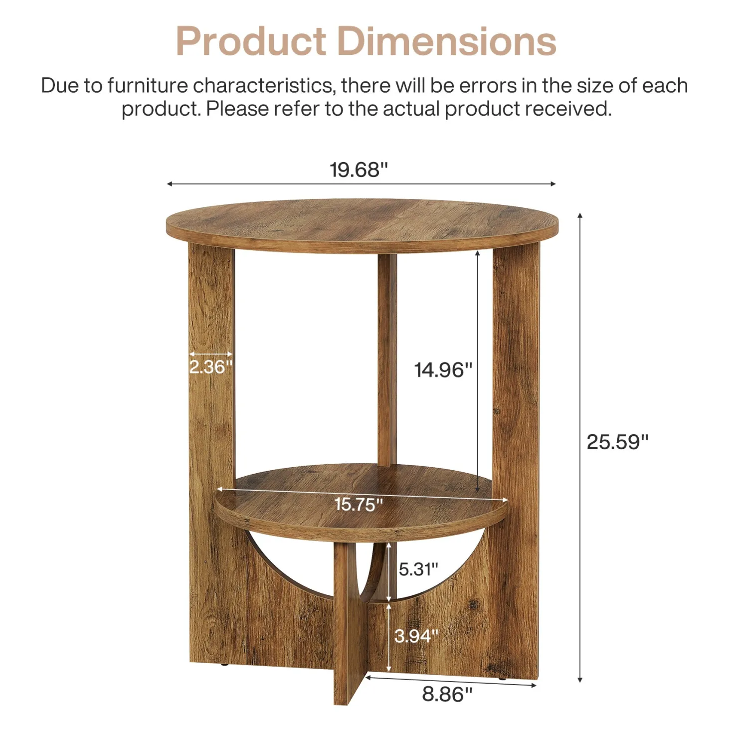 Round End Table, 2-Tier Side Table Nightstand with Storage