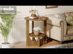 Round End Table, 2-Tier Side Table Nightstand with Storage
