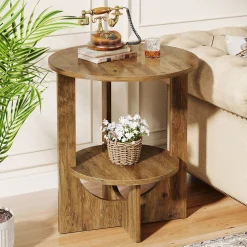 Round End Table, 2-Tier Side Table Nightstand with Storage
