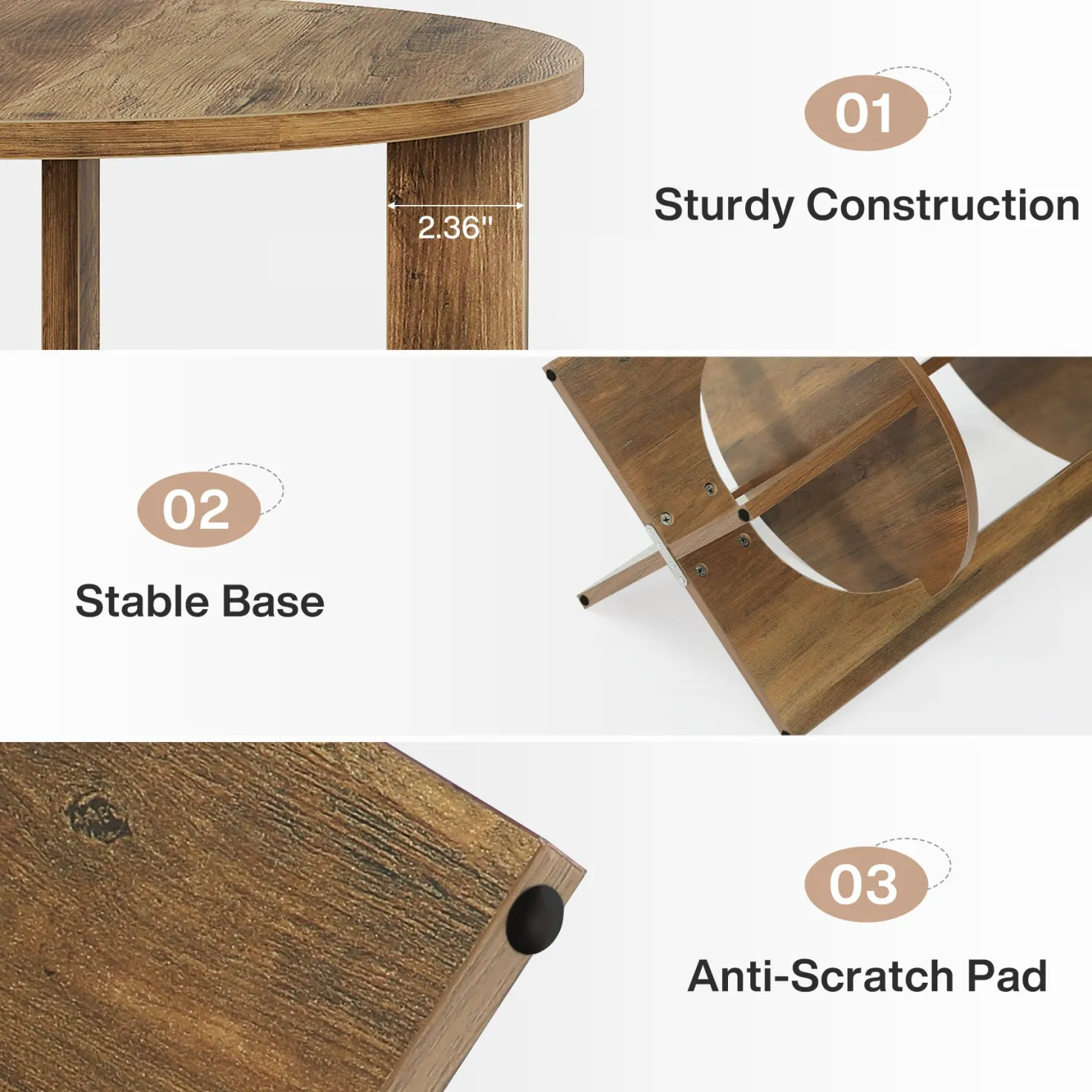 Round End Table, 2-Tier Side Table Nightstand with Storage