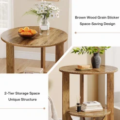 Round End Table, 2-Tier Side Table Nightstand with Storage