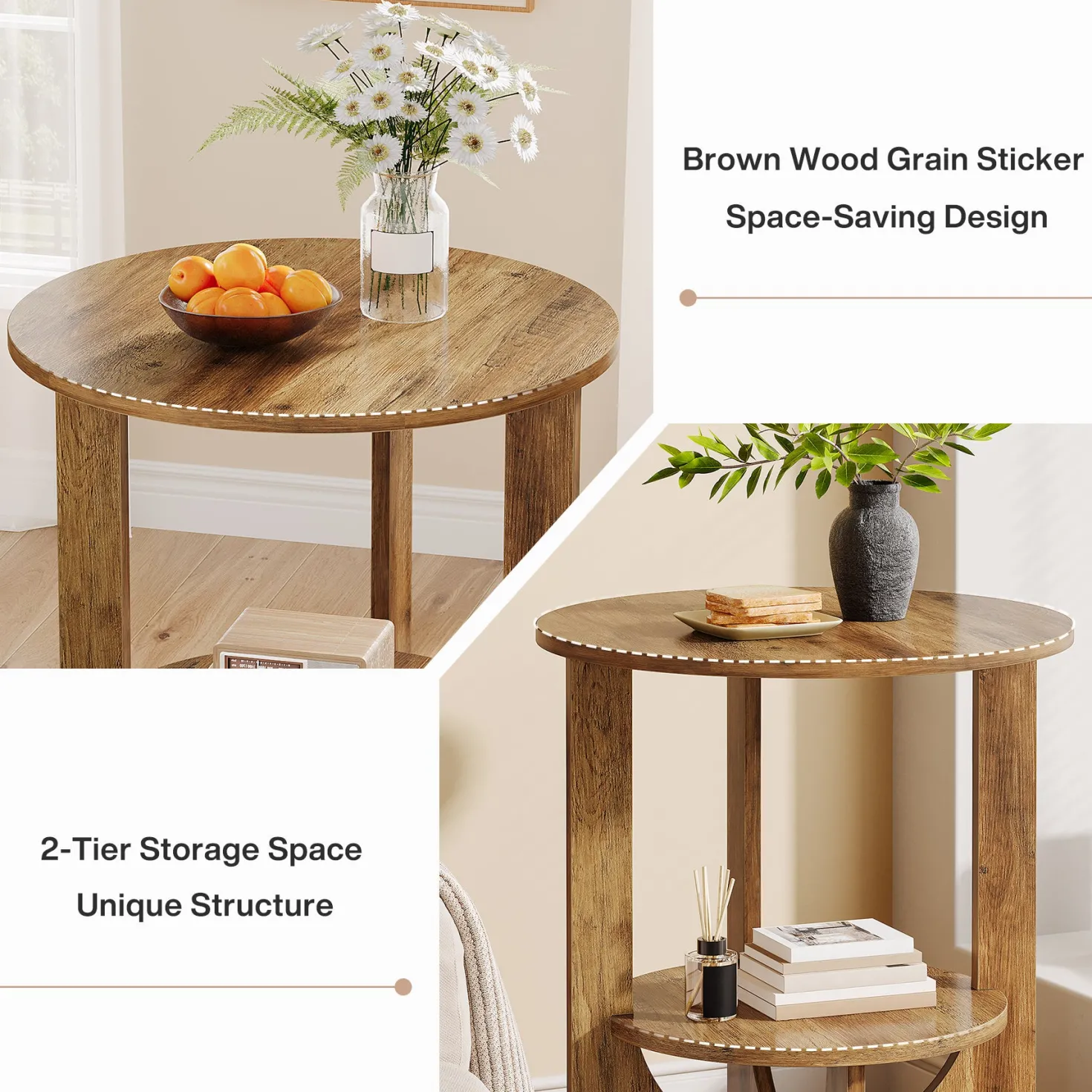 Round End Table, 2-Tier Side Table Nightstand with Storage