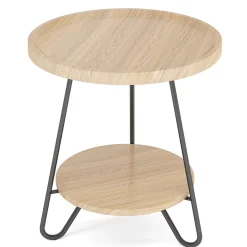 Round End Table, 2-Tier Side Table Accent Table with Metal Legs