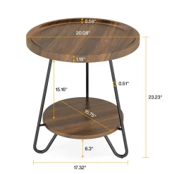 Round End Table, 2-Tier Side Table Accent Table with Metal Legs