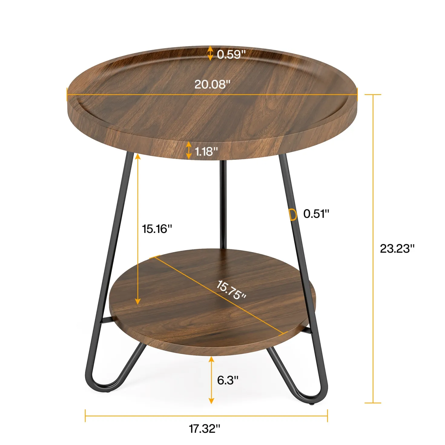 Round End Table, 2-Tier Side Table Accent Table with Metal Legs
