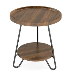 Round End Table, 2-Tier Side Table Accent Table with Metal Legs