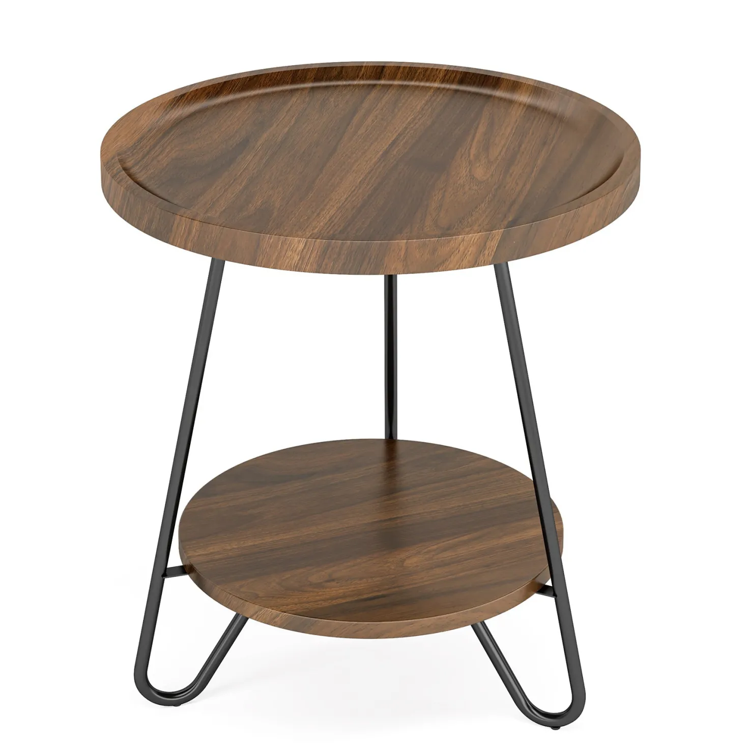 Round End Table, 2-Tier Side Table Accent Table with Metal Legs