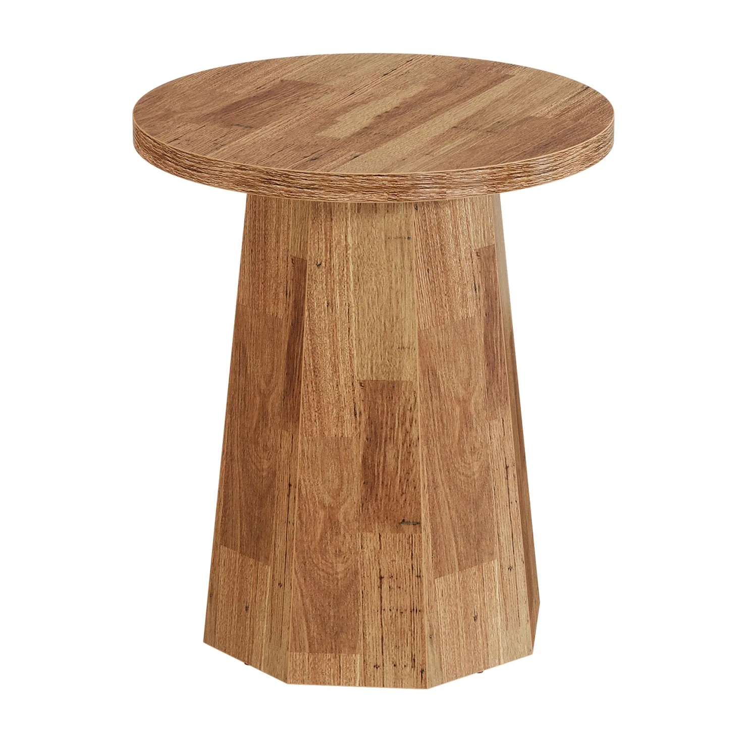 Round End Table, Wooden Couch Side Table with Octagonal Base