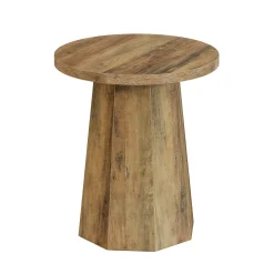 Round End Table, Wooden Couch Side Table with Octagonal Base