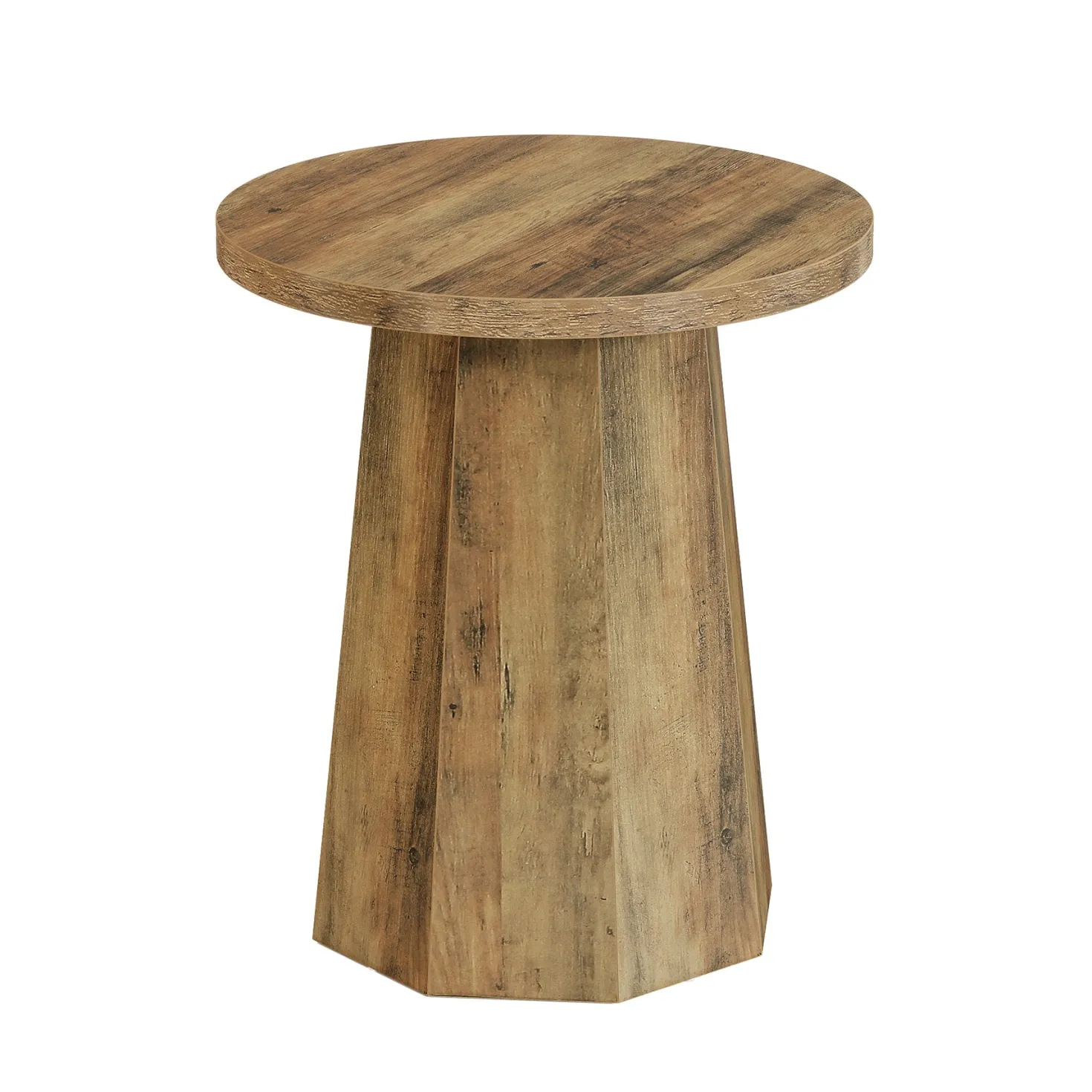 Round End Table, Wooden Couch Side Table with Octagonal Base
