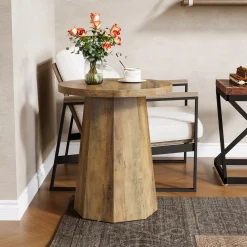 Round End Table, Wooden Couch Side Table with Octagonal Base