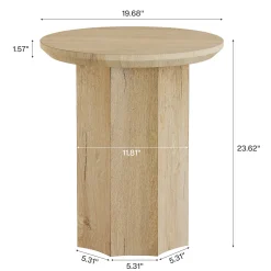 Round End Table, Wooden Pedestal Side Table with Octagonal Base