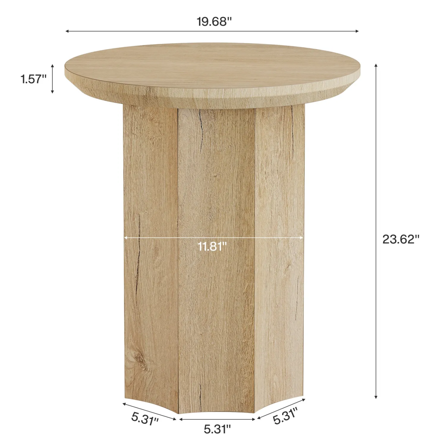 Round End Table, Wooden Pedestal Side Table with Octagonal Base