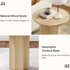 Round End Table, Wooden Pedestal Side Table with Octagonal Base