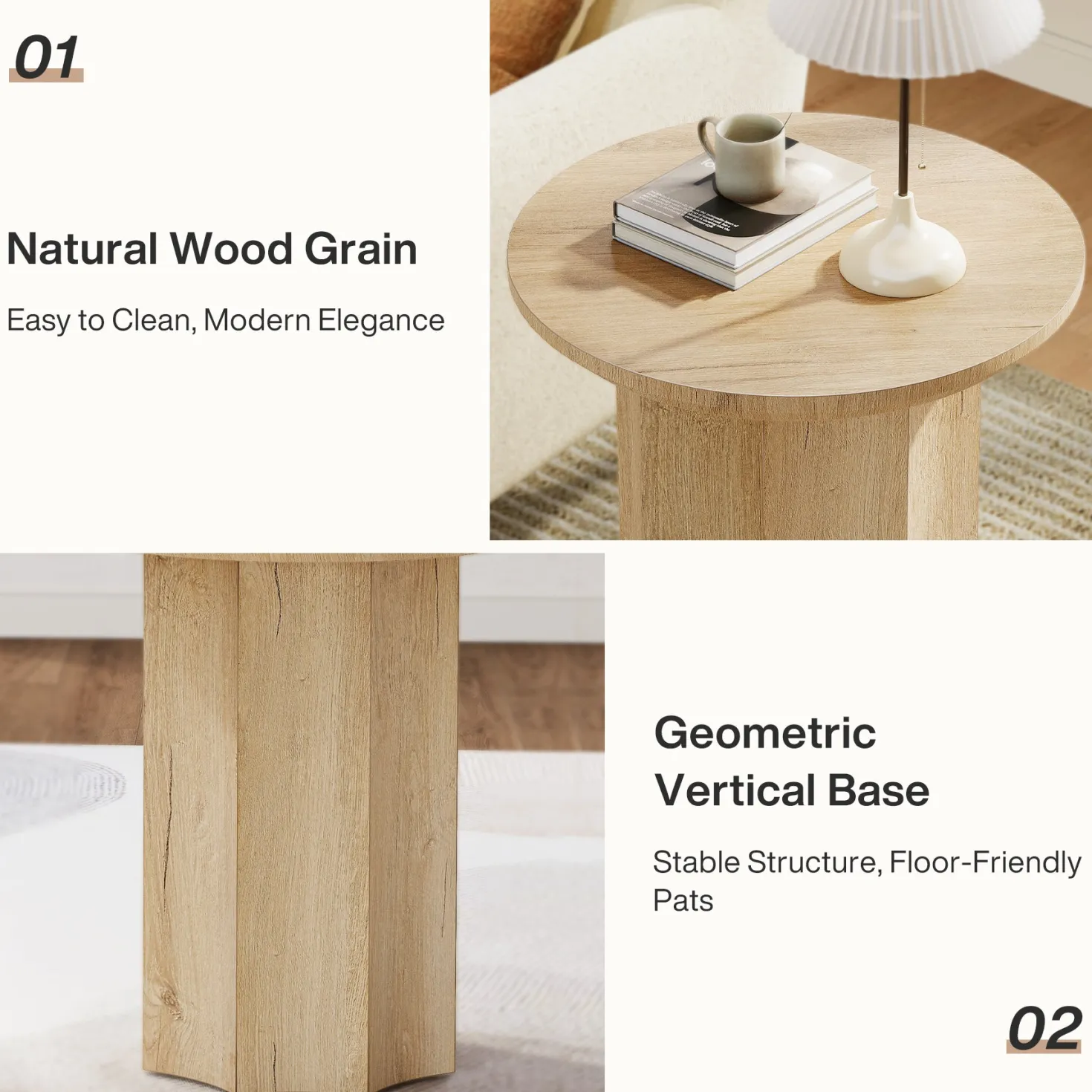 Round End Table, Wooden Pedestal Side Table with Octagonal Base