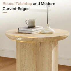 Round End Table, Wooden Pedestal Side Table with Octagonal Base