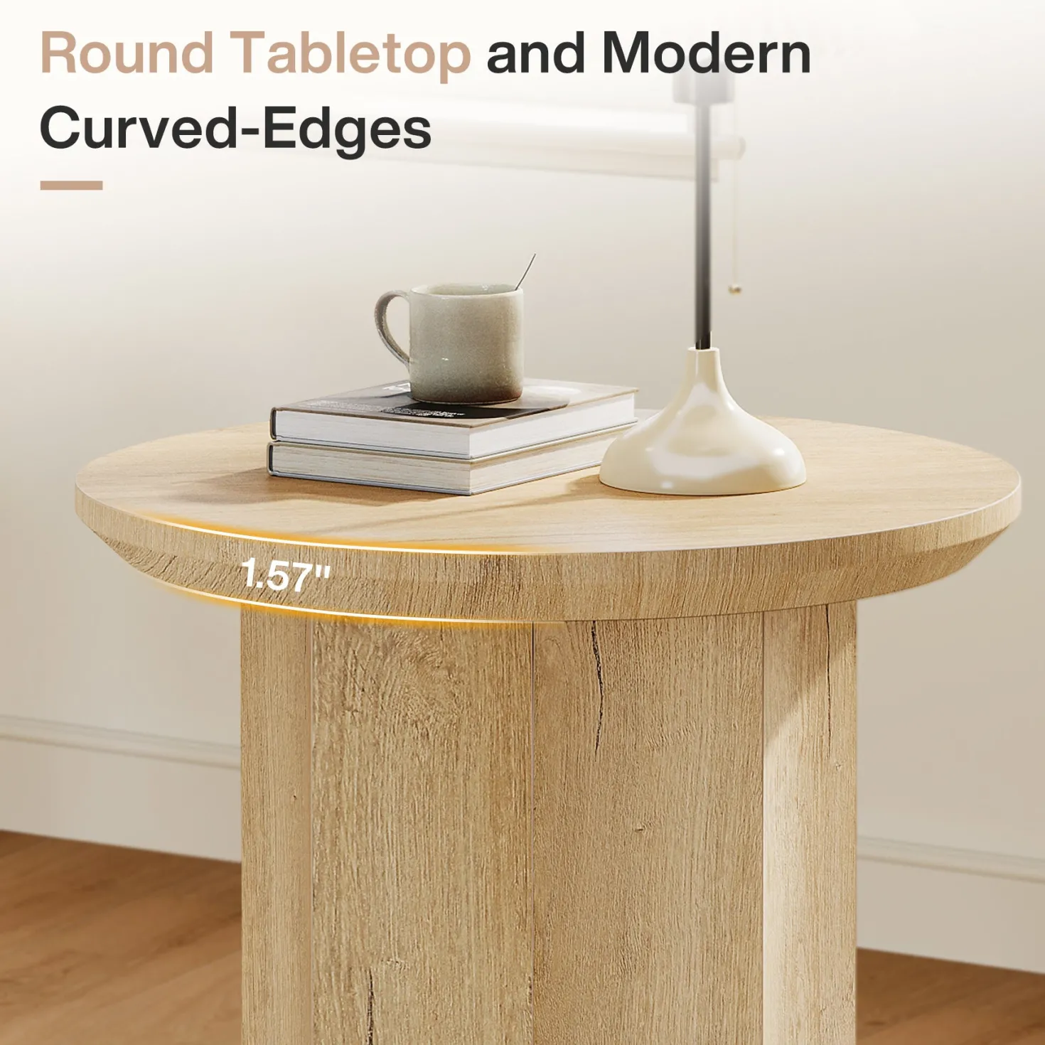 Round End Table, Wooden Pedestal Side Table with Octagonal Base