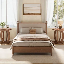 Round Nightstand with Storage, Large Bedside Table for Bedroom