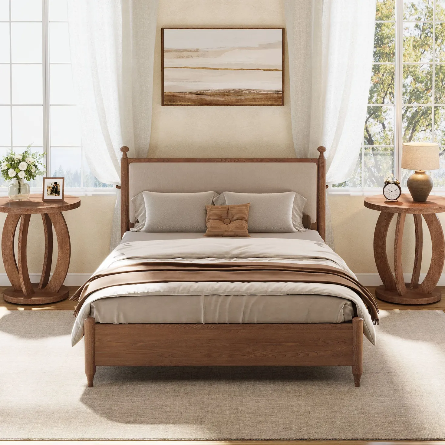 Round Nightstand with Storage, Large Bedside Table for Bedroom
