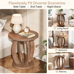 Round Nightstand with Storage, Large Bedside Table for Bedroom