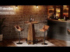 Round Pub Table, Counter Height Bar Table With Footrest