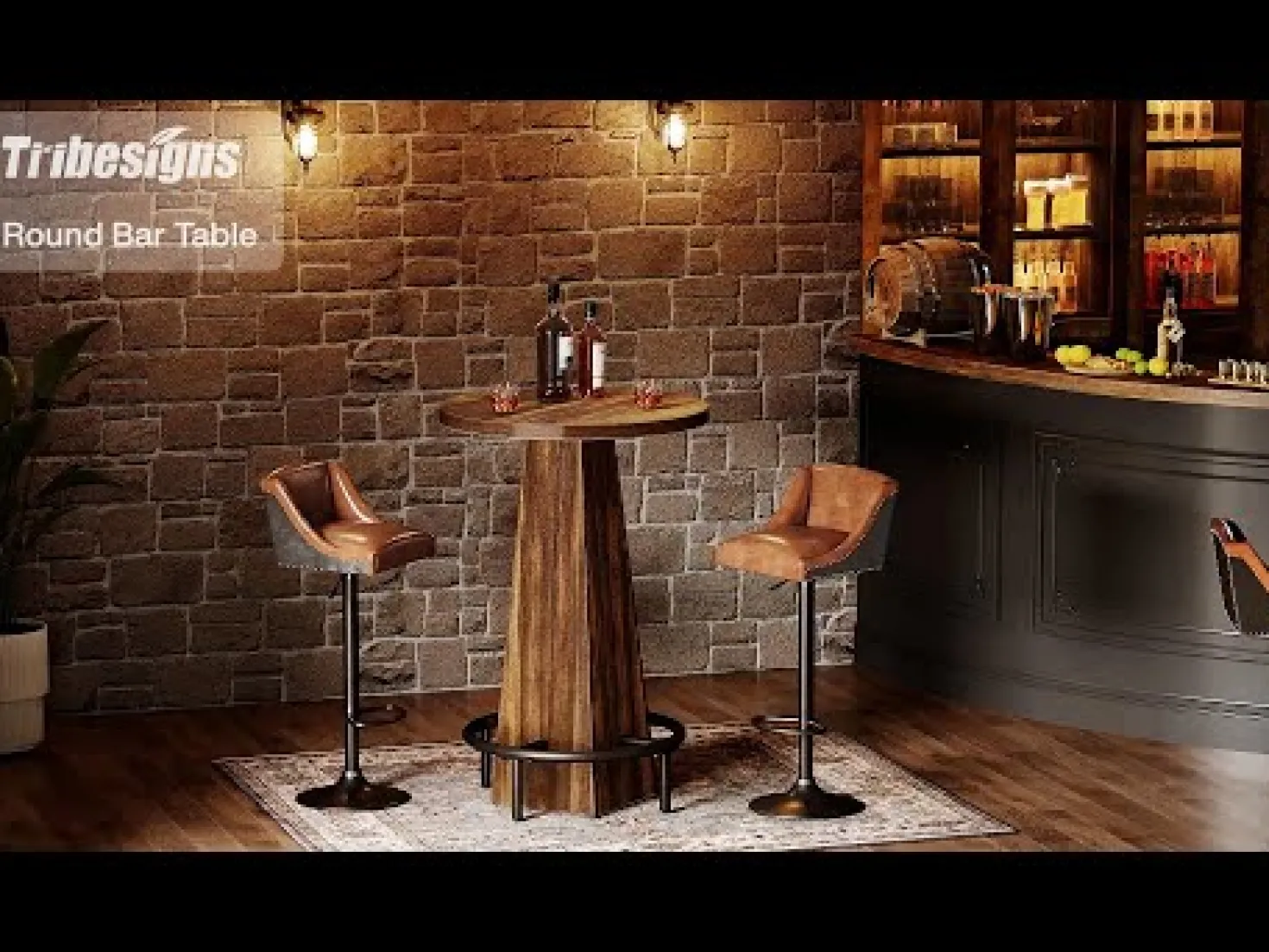 Round Pub Table, Counter Height Bar Table With Footrest