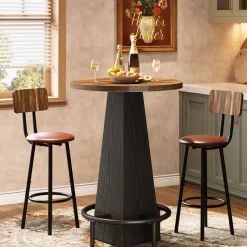 Round Pub Table, Counter Height Bar Table With Footrest