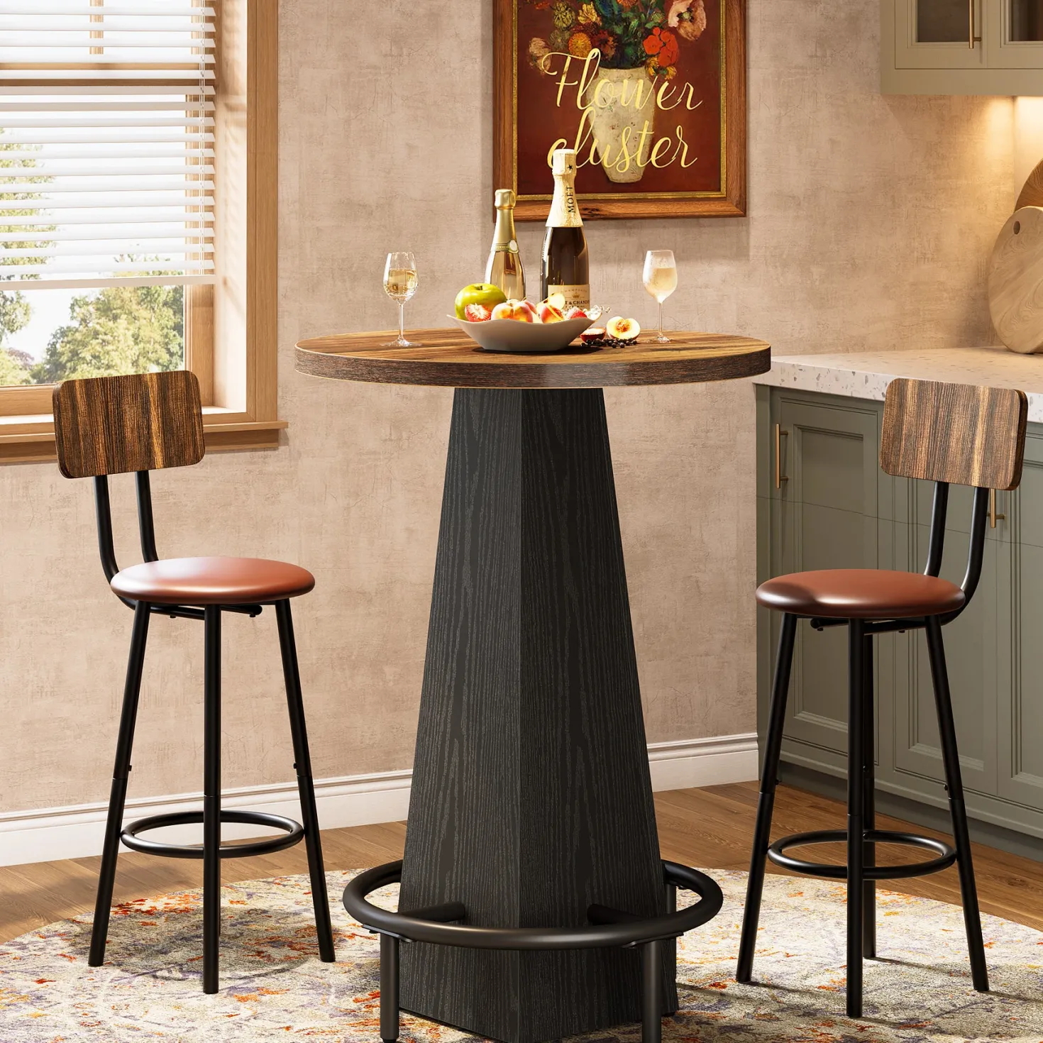 Round Pub Table, Counter Height Bar Table With Footrest