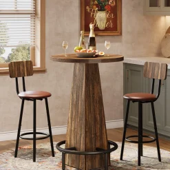 Round Pub Table, Counter Height Bar Table With Footrest