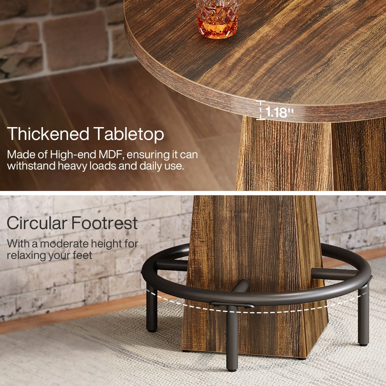 Round Pub Table, Counter Height Bar Table With Footrest