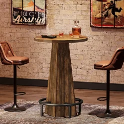Round Pub Table, Counter Height Bar Table With Footrest
