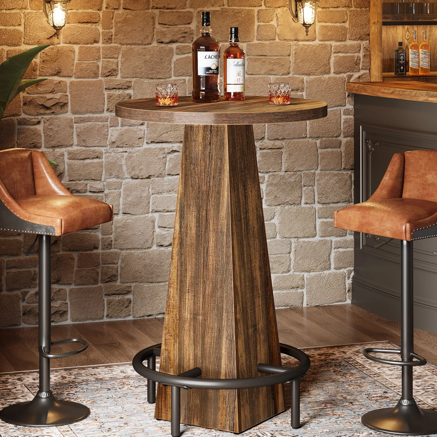 Round Pub Table, Counter Height Bar Table With Footrest