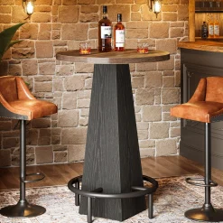 Round Pub Table, Counter Height Bar Table With Footrest
