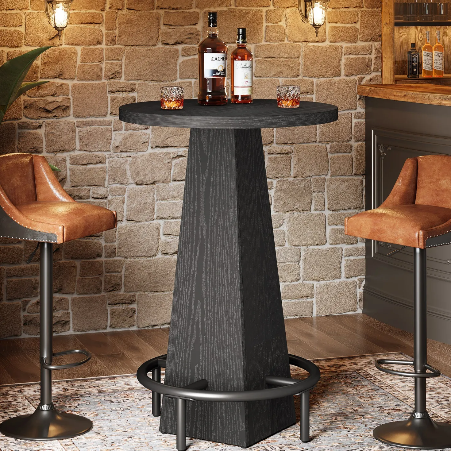 Round Pub Table, Counter Height Bar Table With Footrest