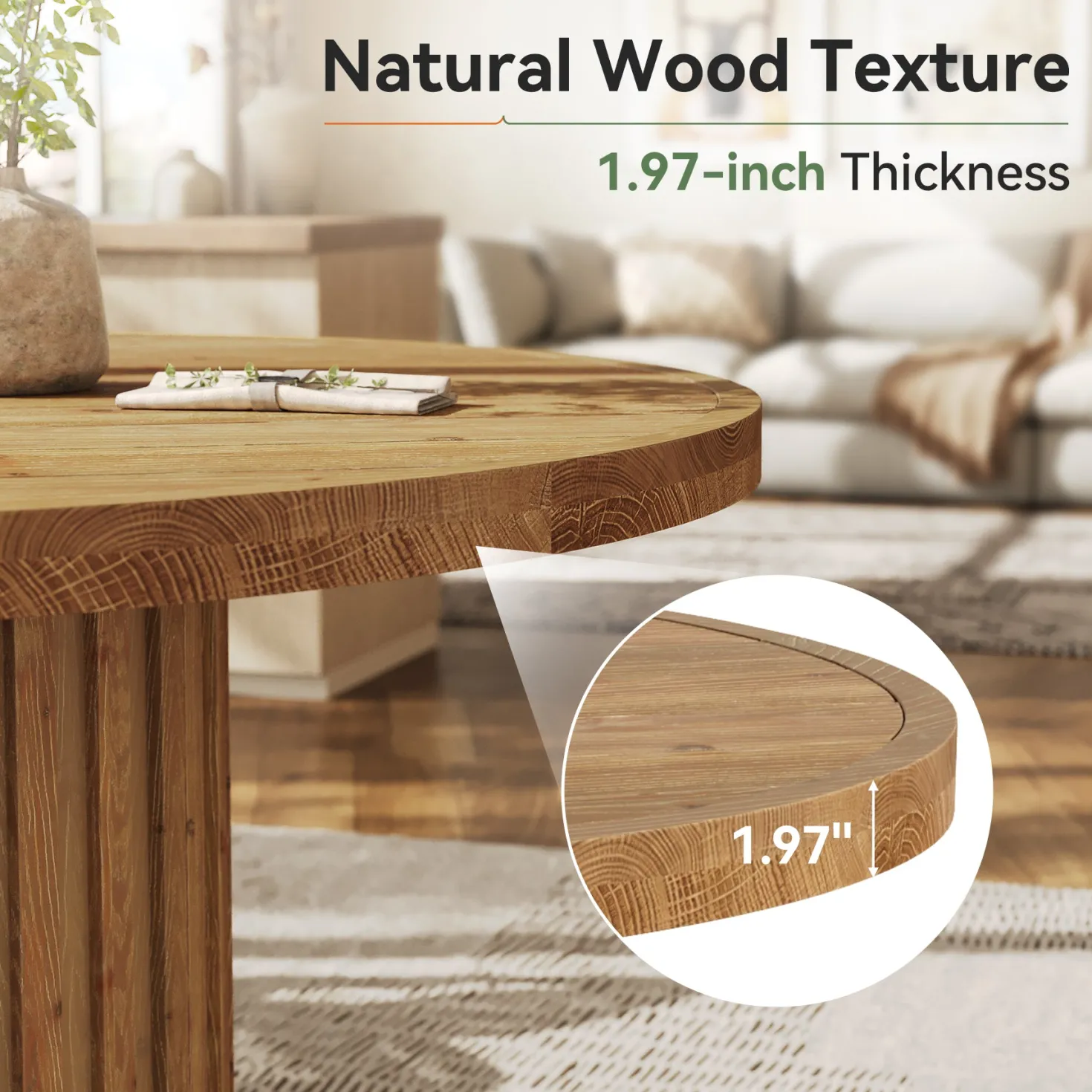Round Solid Wood Dining Table for 4, 47" Kitchen Table with Fluted Pedestal Base