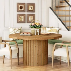 Round Solid Wood Dining Table for 4, 47