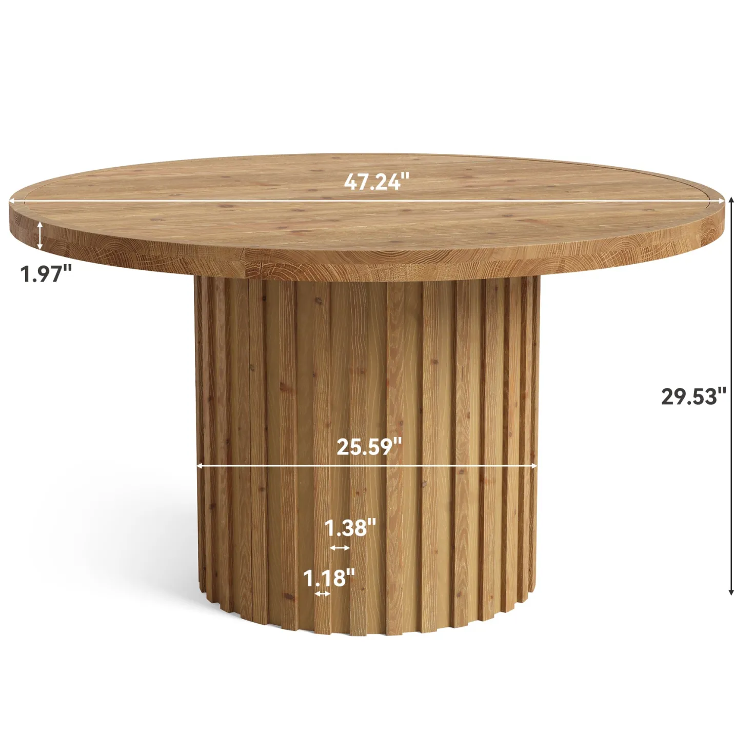 Round Solid Wood Dining Table for 4, 47" Kitchen Table with Fluted Pedestal Base