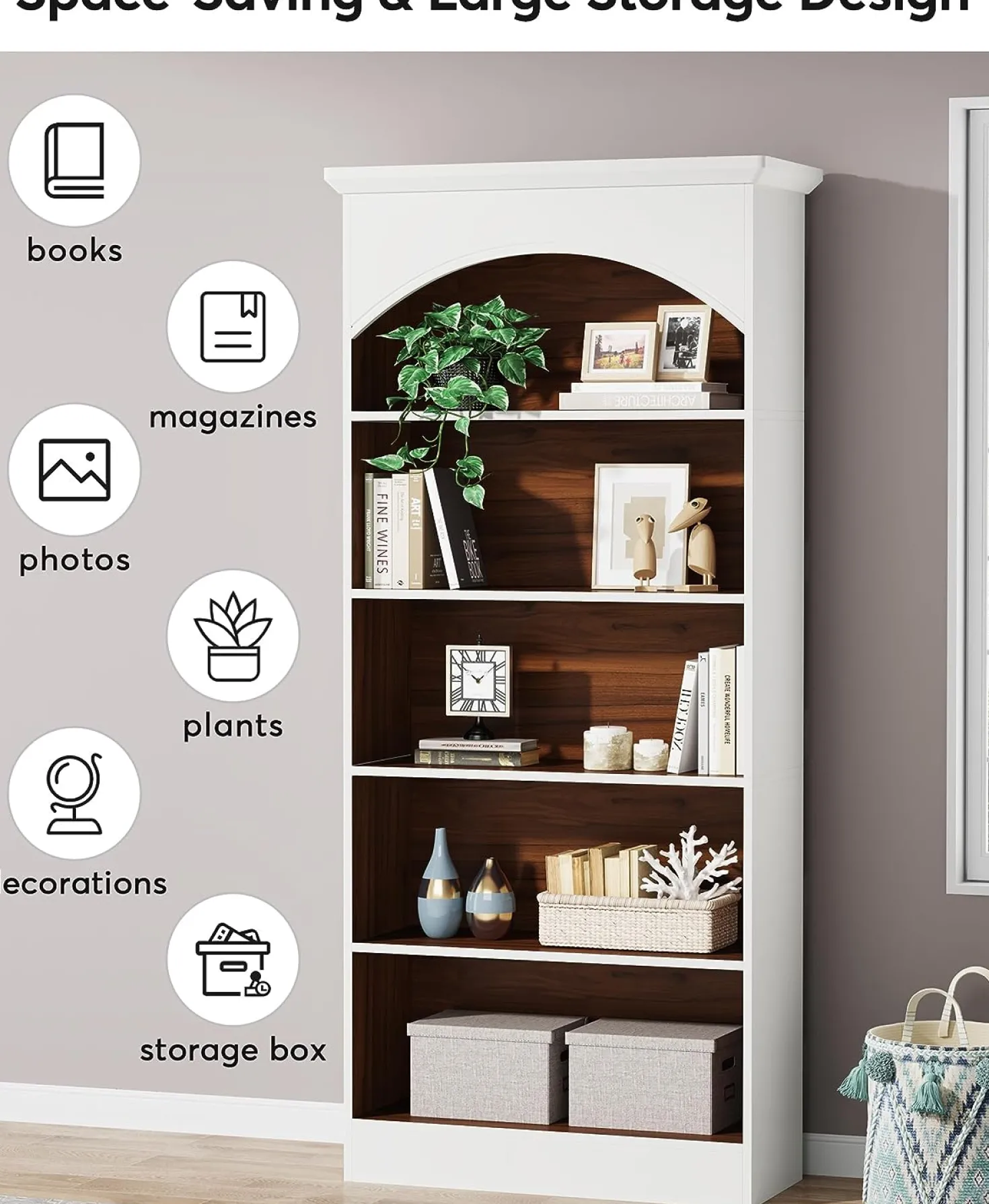 5-Shelf Bookcase, 70.9" Tall Bookshelf with Storage Shelves