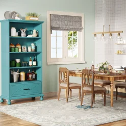 5-Shelf Bookcase with Drawer, 71" Bookshelf with Solid Wood Legs