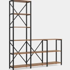 9-Shelf Bookshelf, Industrial Ladder Corner Etagere Bookcase